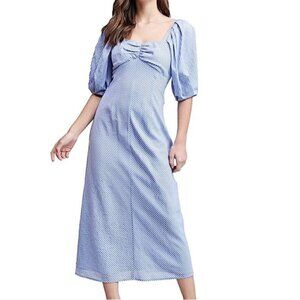 En Saison puff sleeve blue striped sweetheart midi length dress size S